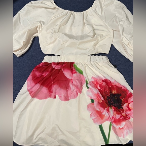 Express Floral Puff Sleeve Cutout Dress - Picture 3 of 6